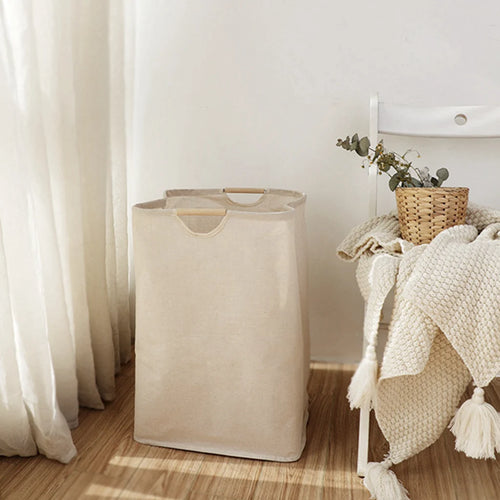 panier à linge pliable en coton et lin grande capacité étanche - vue 6 sur 7
