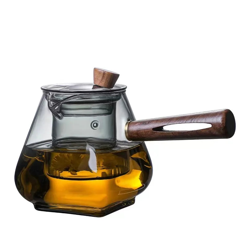 Théière verre borosilicate poignée bois résistante chaleur - vue 6 sur 7