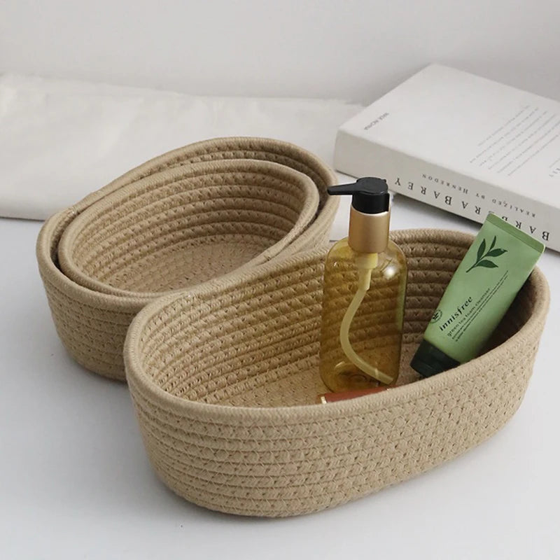 paniers de rangement en corde de coton nordique pour organisation - vue 4 sur 8