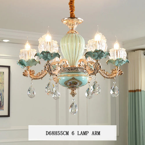lustre de luxe moderne style européen rétro en cristal et céramique - vue 12 sur 13