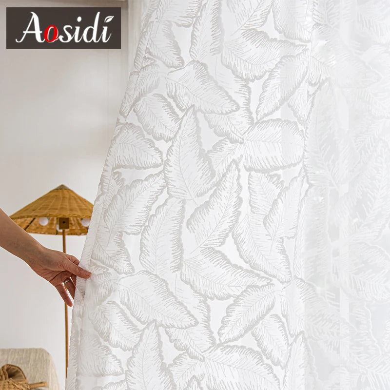 Voilage motif feuilles style moderne pour salon chambre - vue 4 sur 7