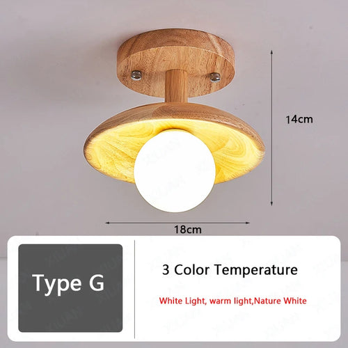 plafonnier nordique en bois led avec 3 températures de lumière