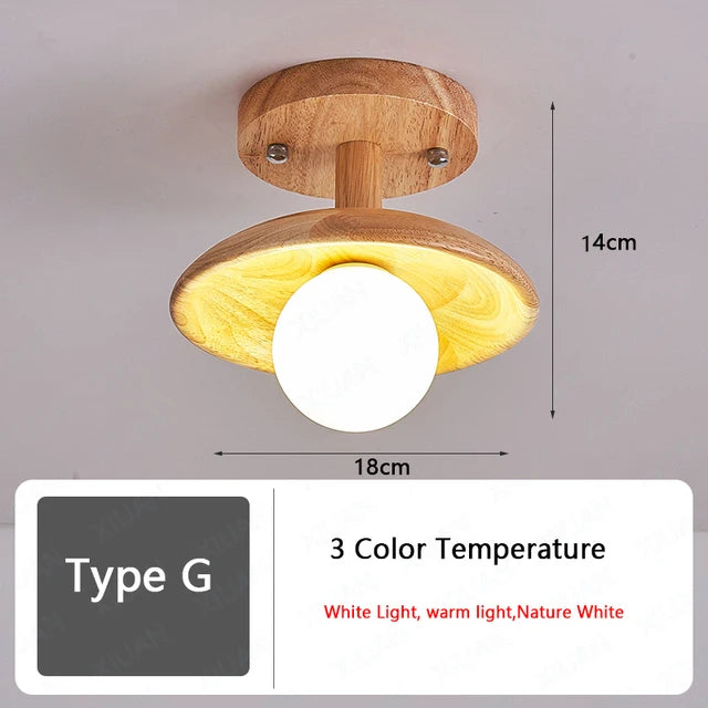plafonnier nordique en bois led avec 3 températures de lumière