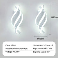 Applique murale spirale incurvée LED décorative