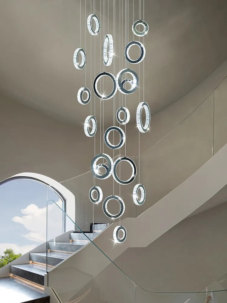 Modern LED Crystal Chandelier Nordic Ring Hanging Lights for Living Room, Hanging Lamps Fixtures Staircase Lighting Pendant Lamp - vue 1 sur 14