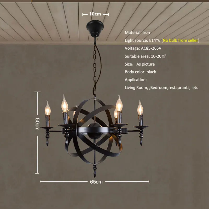 lustre industriel rétro globe en fer style loft américain - vue 2 sur 7