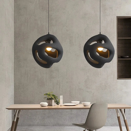 suspension Wabi-sabi Design Style salon maison chambre à manger résine haut de gamme intérieur LED - vue 2 sur 8
