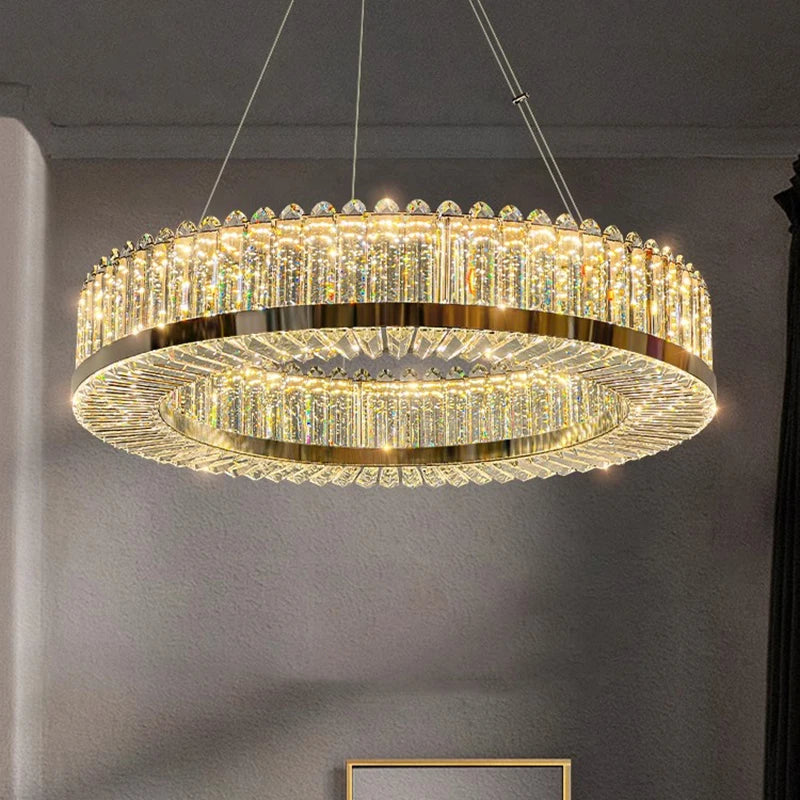 lustre moderne en cristal avec lampes led suspendues luxueuses - vue 3 sur 9