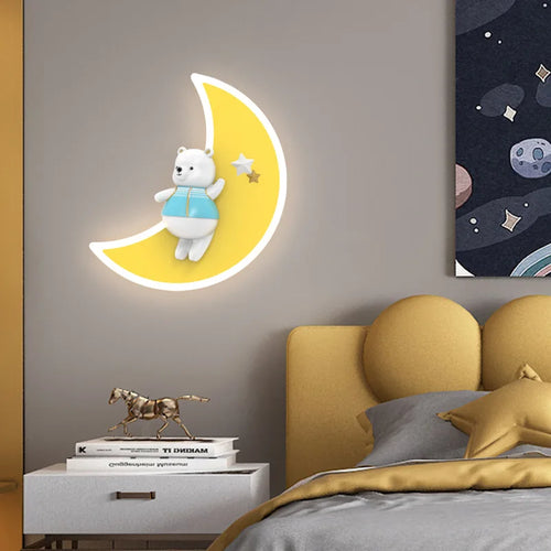 applique murale ours blanc lampe lune pour chambre enfant - vue 2 sur 7
