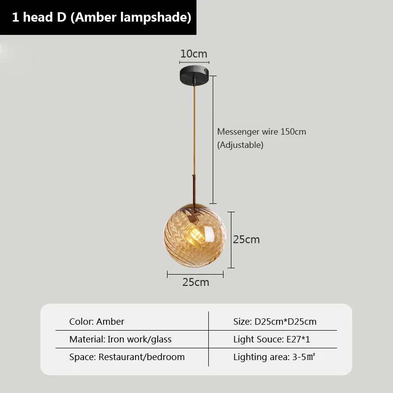 suspension led moderne design boule de verre pour restaurant bar