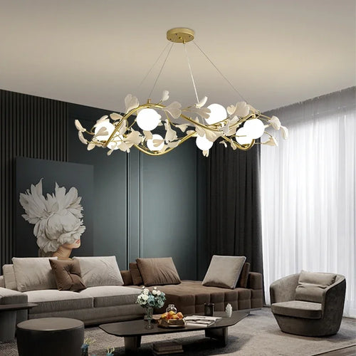 lustre suspendu à led en verre de ginkgo créatif moderne - vue 2 sur 11
