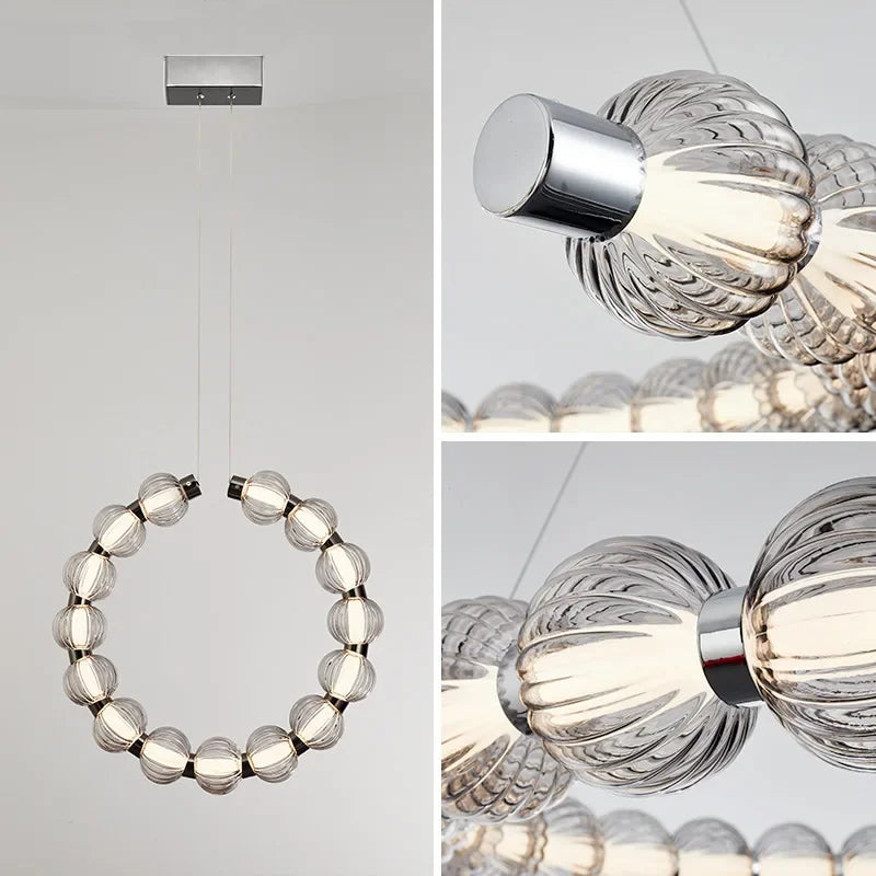 lustre led de luxe style collier de perles chromé - vue 5 sur 13