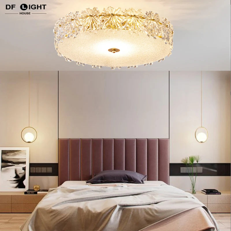 Plafonnier en cristal moderne chambre plafonnier cuisine lustre en cristal salle à manger luminaire en verre doré - vue 6 sur 9
