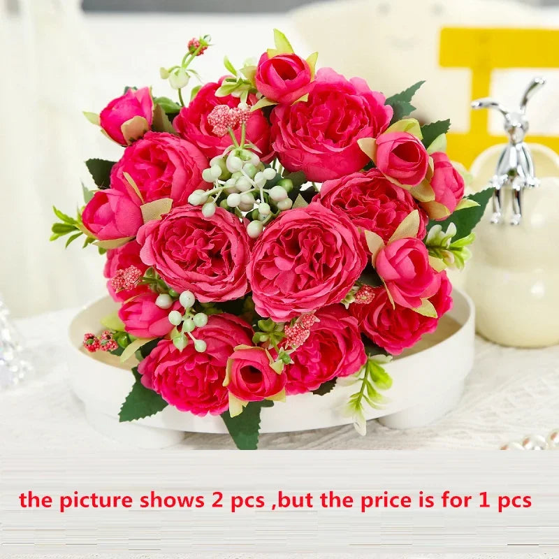 pivoines artificielles en soie pour décoration élégante et raffinée - vue 7 sur 15
