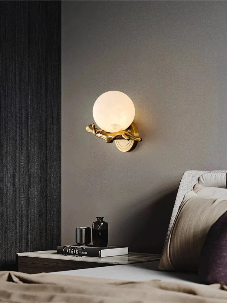 applique murale en marbre et cuivre lumière décorative à led - vue 4 sur 7