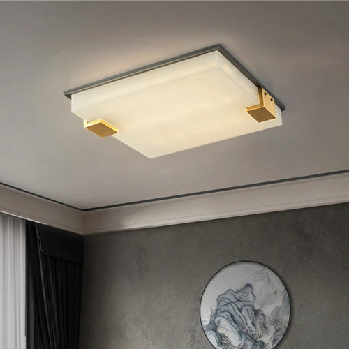 plafonnier carré en marbre et laiton doré led luxueux - vue 4 sur 7