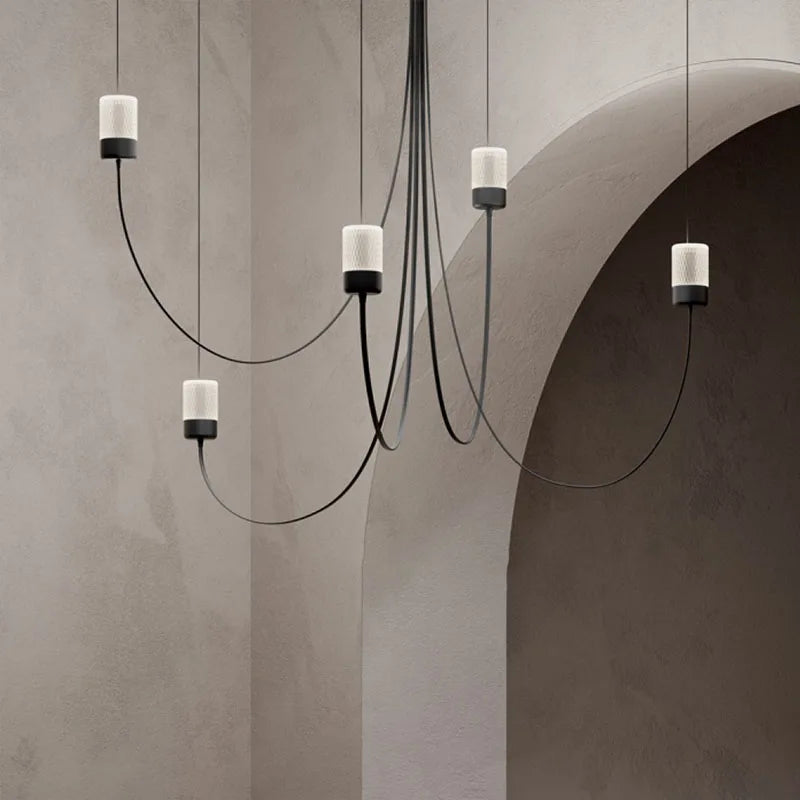 lustre minimaliste design éclairage led abat-jour en verre cristal - vue 3 sur 7