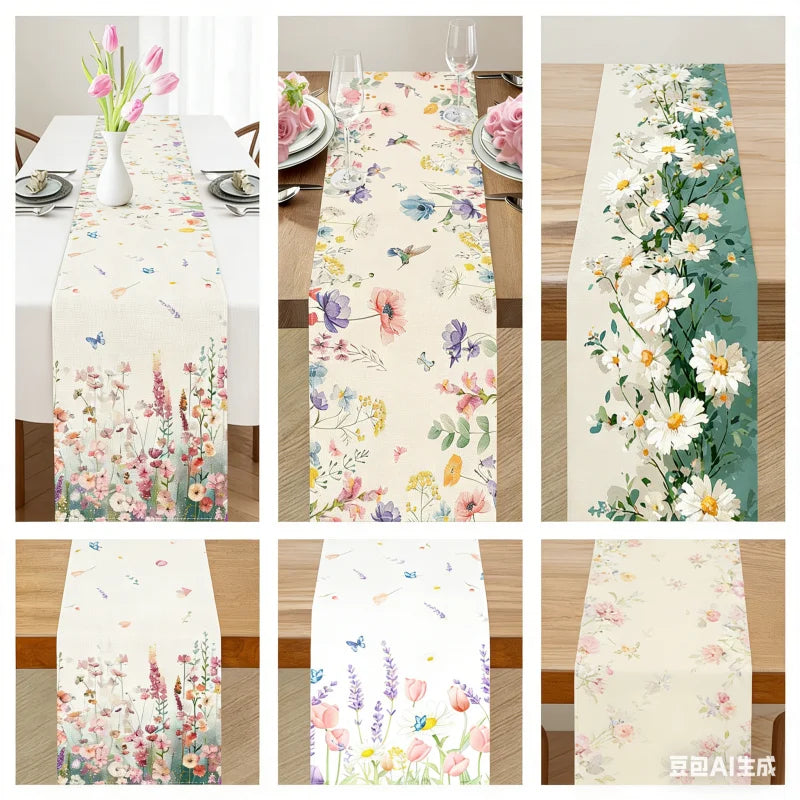 Chemin de table floral aquarelle papillons style printanier