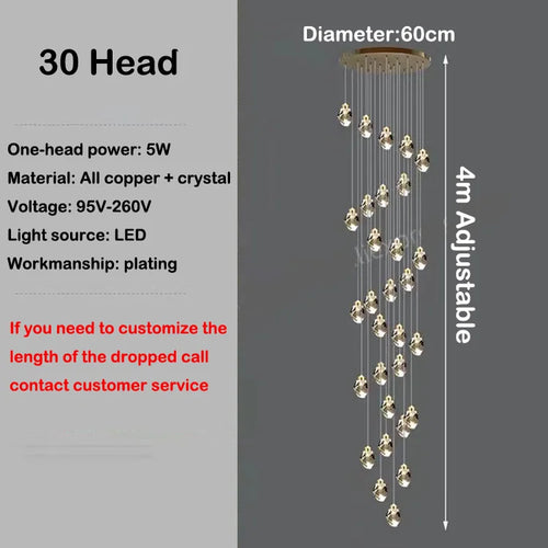 lustre en cristal led design en cuivre moderne et élégant - vue 16 sur 16
