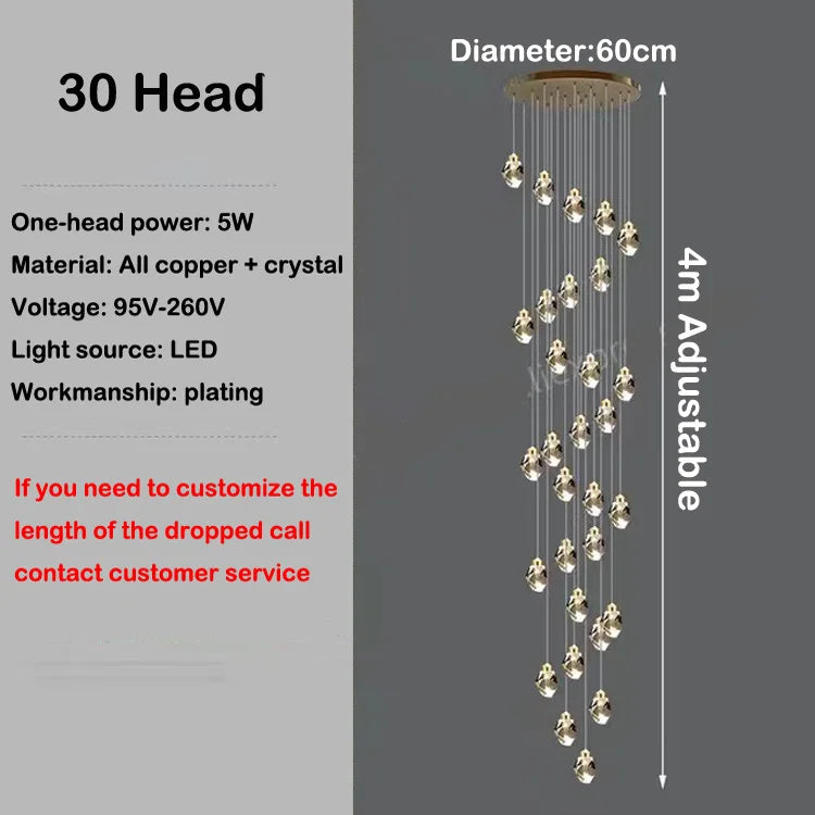 lustre en cristal led design en cuivre moderne et élégant - vue 15 sur 16