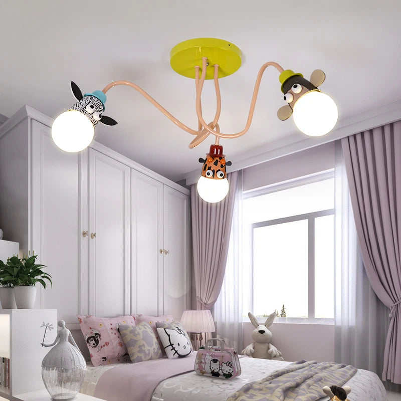 Cartoon Zebra Monkey Tiger Giraffe Animal Pendant Lamps LED E27 Kids Bedroom Hanging Light For Kindergarten Baby Child Decor - vue 3 sur 9