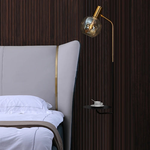 Lampadaire LED moderne ambre verre marbre Base bois pour salon chambre lecture éclairage E27 ampoule - vue 6 sur 8