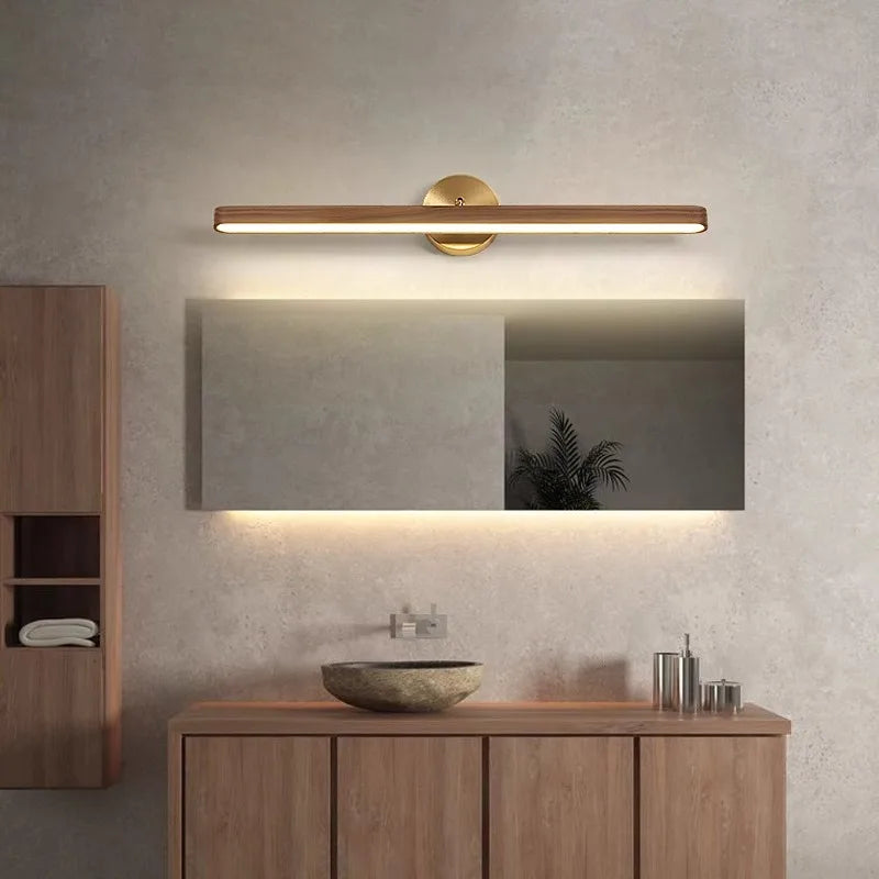 Walnut Wood Makeup mirror light, Vanity light, Wabi-sabi Modern style, Wall sconce lighting for Bathroom, Bedroom, Study - vue 3 sur 7