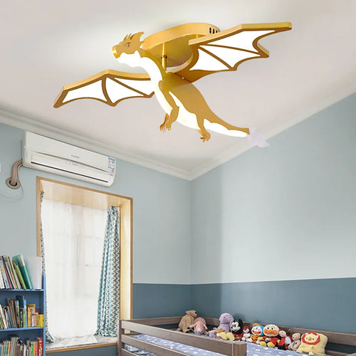 plafonnier led design dessin animé dinosaure doré décoratif - vue 3 sur 7