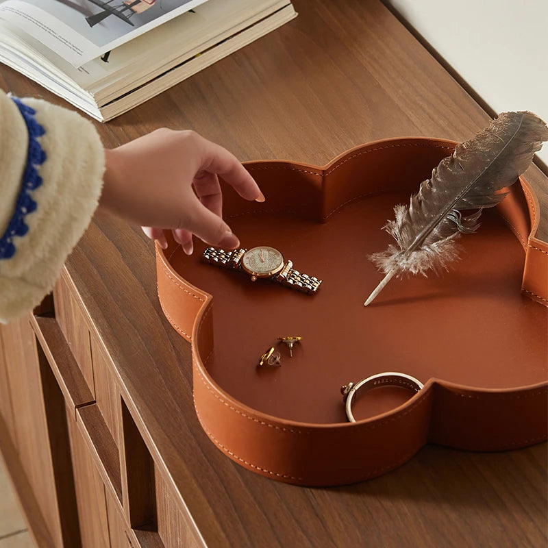 boîte de rangement ronde en cuir haut de gamme pour bijoux et objets décoratifs - vue 4 sur 7