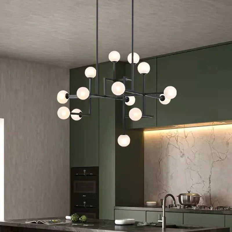 Lustre Design LED Hôtel Hall Foyer Salle à manger Or Métal Éclairage 15 Verre Blanc G9 Ampoule Art Déco - vue 4 sur 7