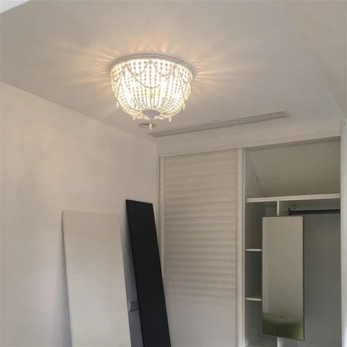 French Style Retro Pendant Lights For Living Room  Bedroom Children'S Room Princess White Wood Bead Decorative Indoor Lighting - vue 2 sur 9