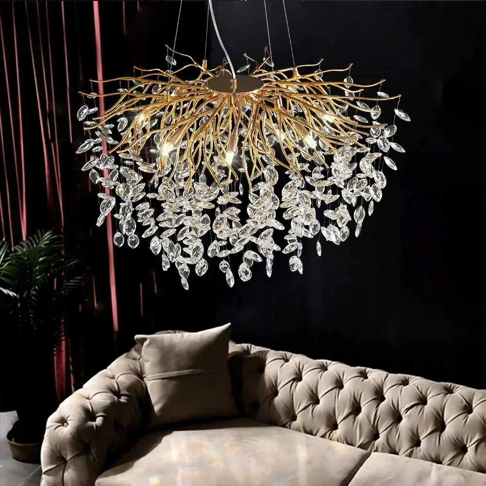 lustre en cristal doré design nordique à led décoratif - vue 5 sur 11