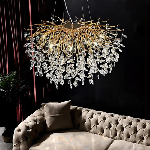 lustre en cristal doré design nordique à led décoratif - vue 6 sur 11