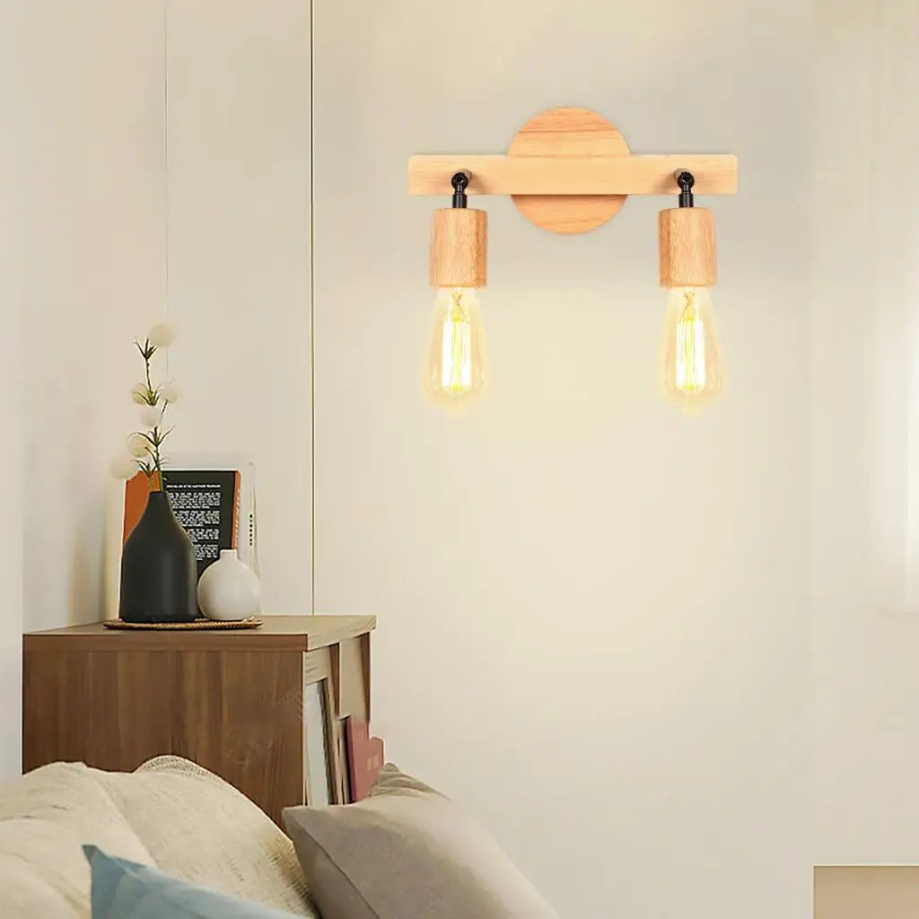 applique murale double tête en bois style nordique moderne - vue 3 sur 9