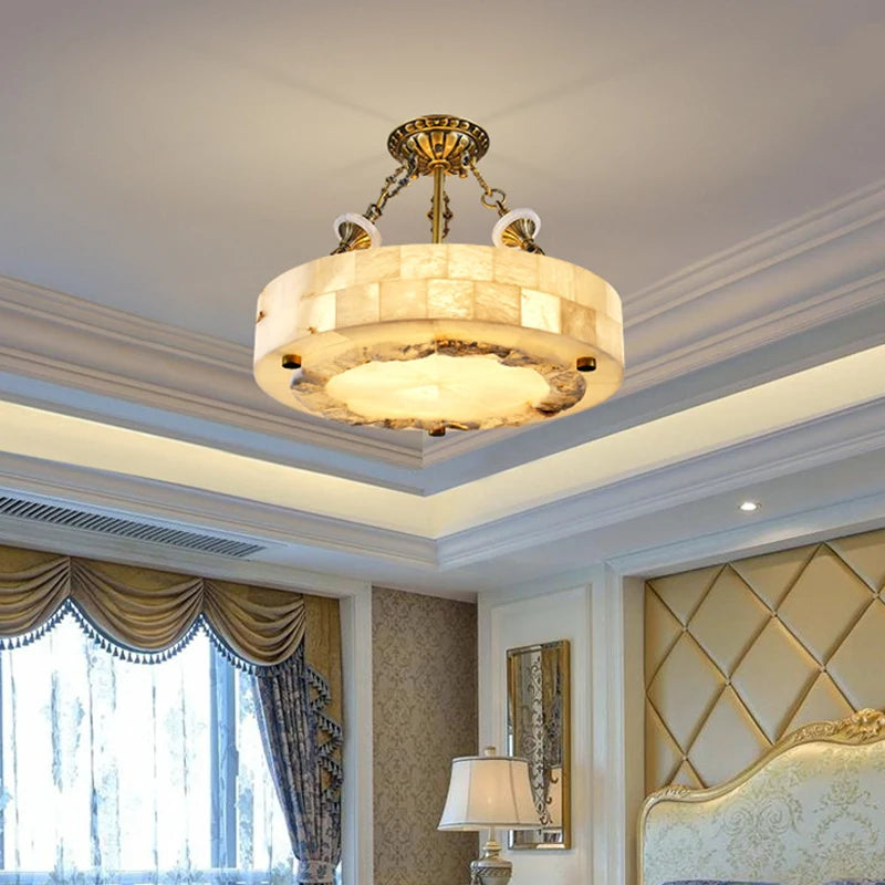 Luxueux plafonnier en marbre naturel circulaire 30CM 40CM chambre salon salle à manger Grand luminaire suspendu luminaire suspendu - vue 4 sur 9