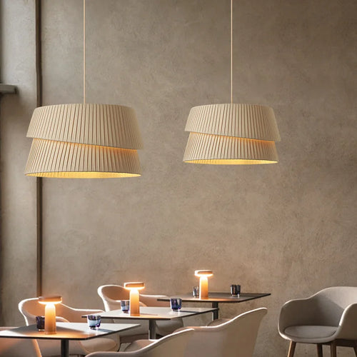 lustre minimaliste en tissu fait main style wabi sabi - vue 2 sur 14