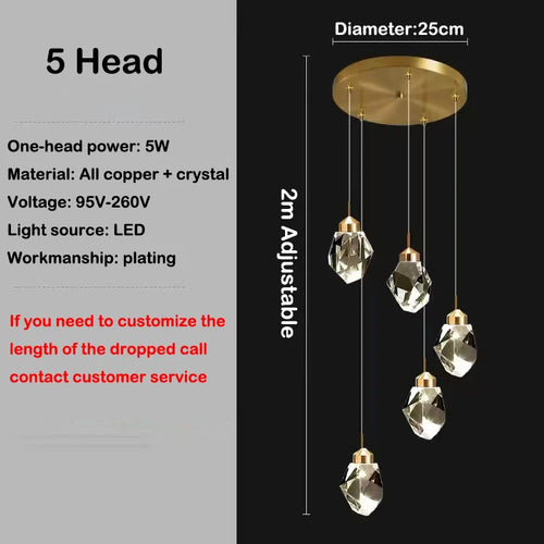 lustre en cristal led design en cuivre moderne et élégant - vue 13 sur 16