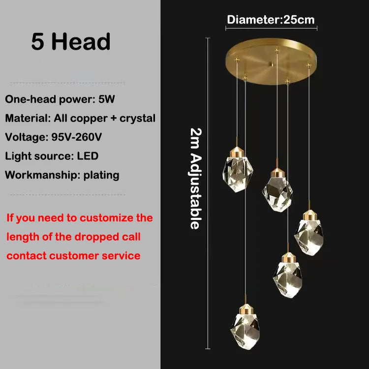 lustre en cristal led design en cuivre moderne et élégant - vue 12 sur 16