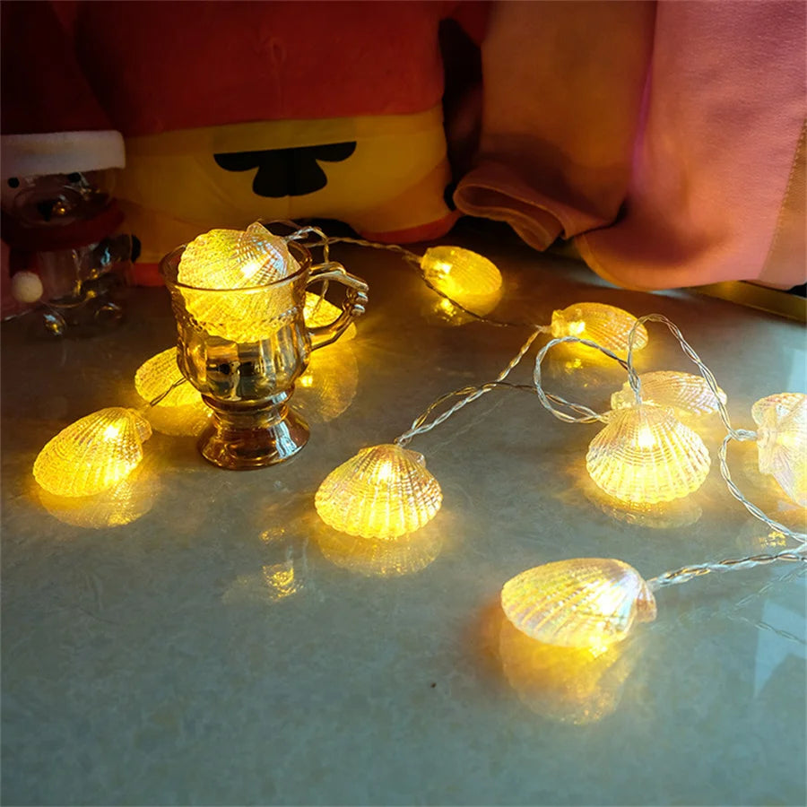 guirlande lumineuse coquillages pour décor océan fête mariage - vue 5 sur 7