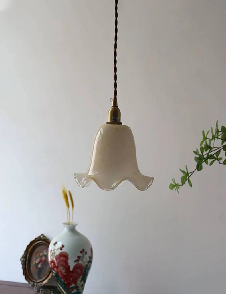 suspension à led fleurs européennes en laiton et verre rétro minimaliste - vue 6 sur 7