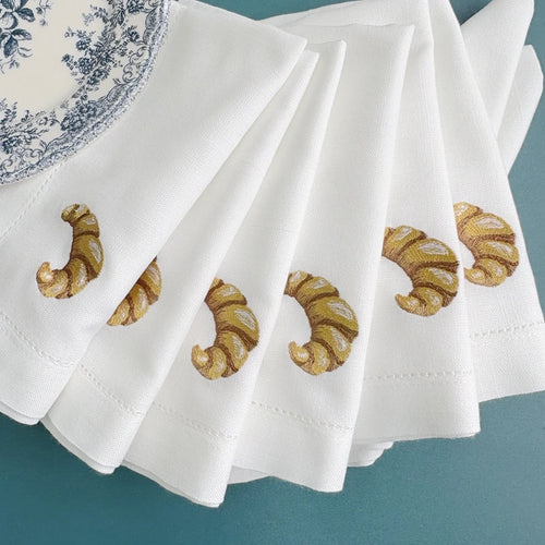 Serviette de table lin brodé motif croissant personnalisable - vue 4 sur 7