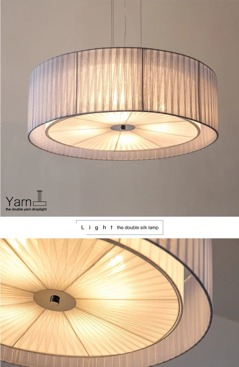 lustre nordique moderne en fer avec abat-jour tissu décoratif - vue 6 sur 6