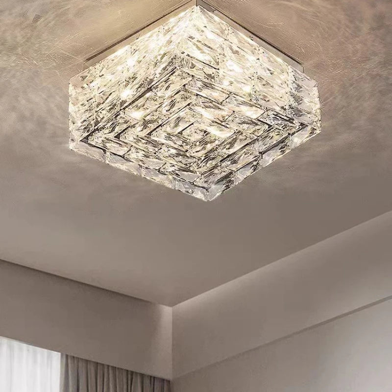 plafonnier en acier inoxydable et cristal design moderne créatif carré - vue 3 sur 9