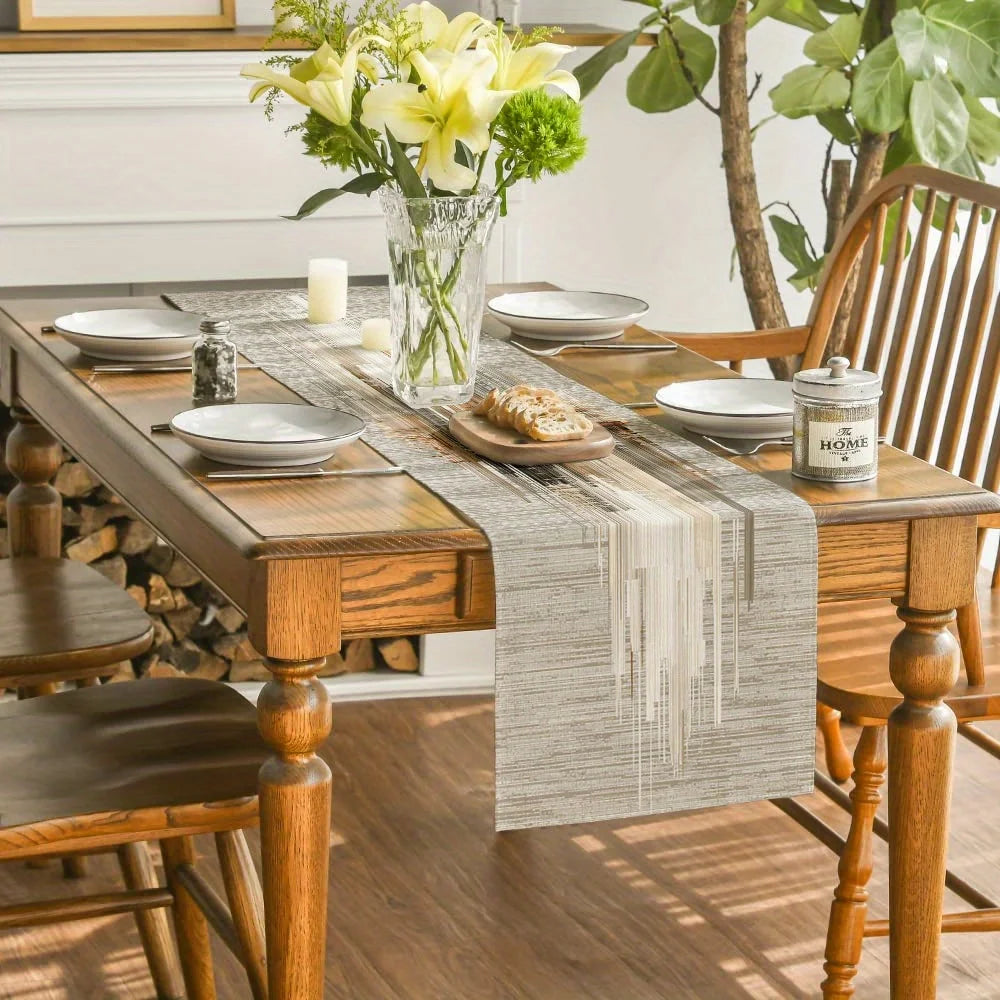 Chemin de table motifs rayures abstraites style minimaliste - vue 2 sur 6