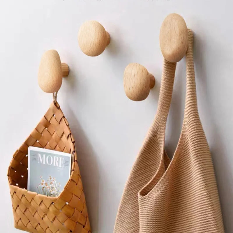 porte-manteau mural en bois naturel pour rangement décoratif - vue 2 sur 12