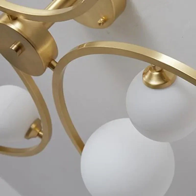 plafonnier moderne en cuivre doré avec boule de verre et led - vue 6 sur 10