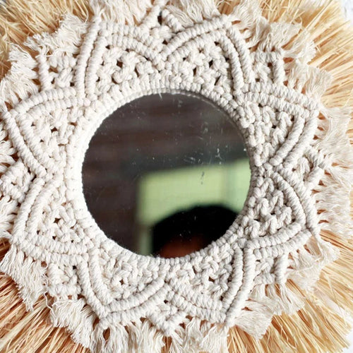 miroir tissé à la main décoration murale boho nordique décorateur - vue 2 sur 6