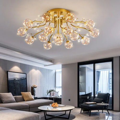 lustre nordique de luxe en cristal avec fleur en verre led - vue 4 sur 9