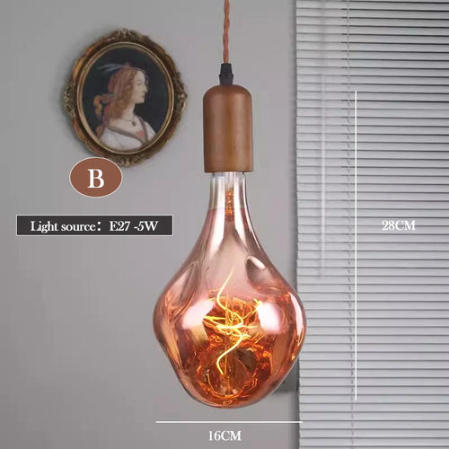 lustre en verre d'art rétro en bois massif créatif pour décoration intérieure - vue 9 sur 25