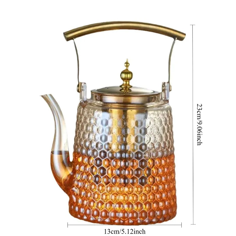 Théière japonaise verre borosilicate rétro poignée cuivre - vue 6 sur 7